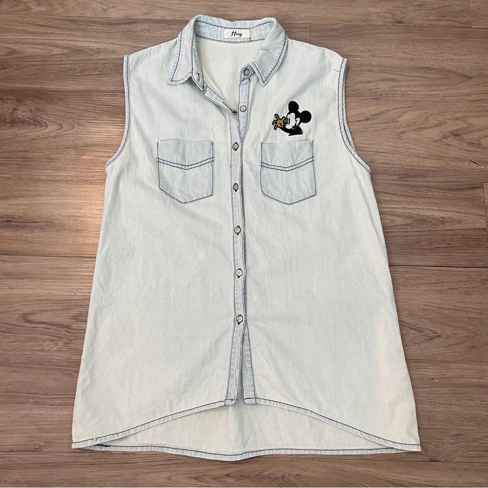 Honey Mickey Mouse Embroidered Denim Sleeveless Shirt